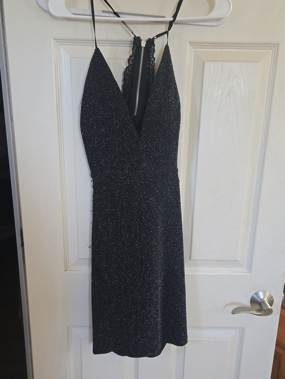 Emerald Sundae Black Sparkle Strapless V-Neck Dress